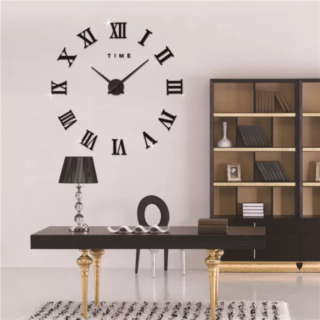 3D DIY Home Decor Extra Large Roman Numerals Luxury Mirror Wall Sticker Clock