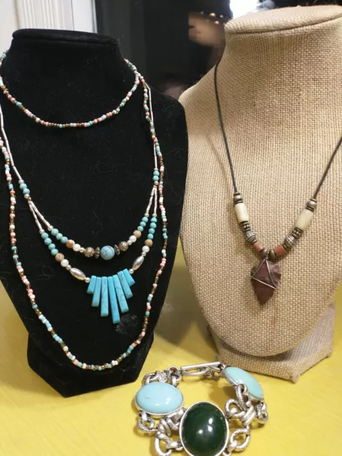 Vtg Tribal Spike Liquid Sterling Slvr Howlite Necklace Lot Southwestern Turquois