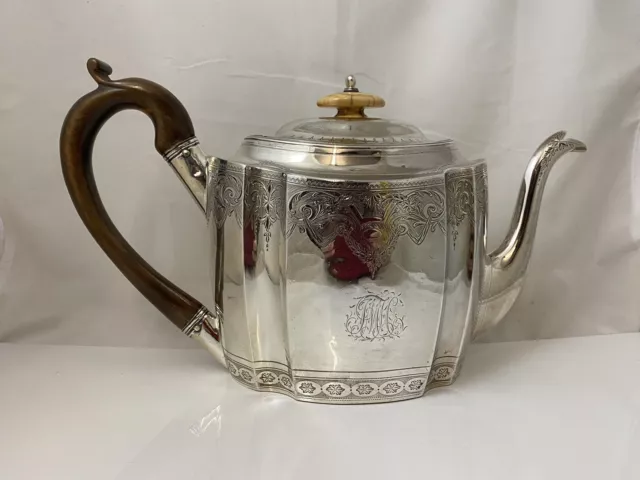 Antique 1799 Georgian Silver Teapot Ornate Beautiful With Wooden Handle 459.6g