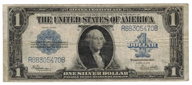 1923 One Dollar Bill Blue Seal Silver Certificate $1 Large Note 