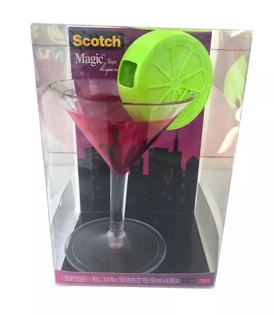 Scotch Tape Dispenser Pink Martini Glass & Lime Cocktail Cosmo Pen Holder NEW