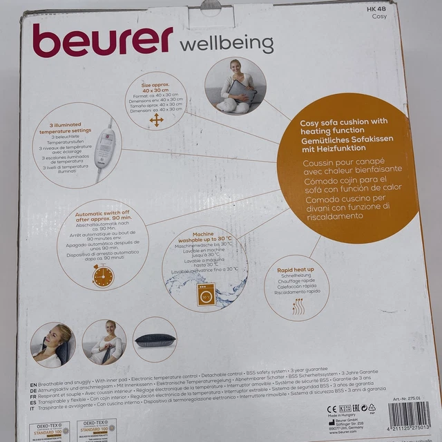 Beurer HK 48 Cosy Sofa-Heizkissen mit Schnellheizung, 3 beleuchtete Temperaturst