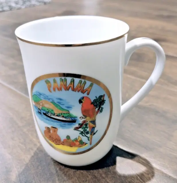 Vintage - Panama Coffee Mug - White with Gold Rim - Collectors Cup - Souvenir