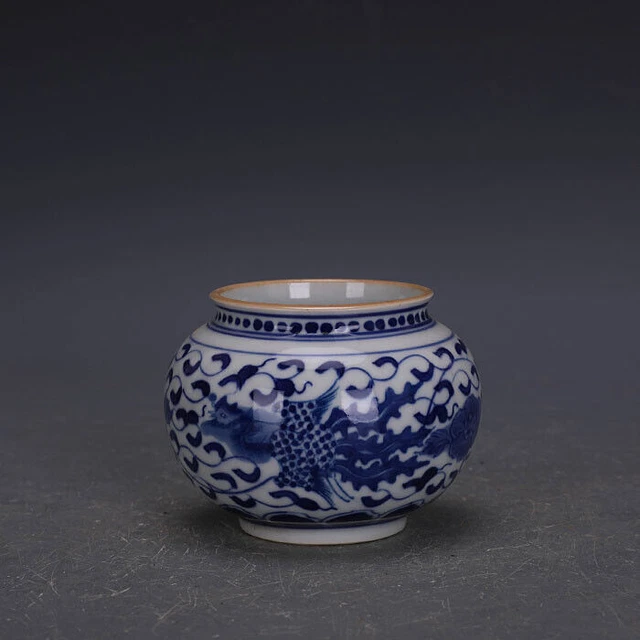 Chinese Blue and White Porcelain Jar Qing Kangxi Phoenix Pattern Pot 3.54 inch