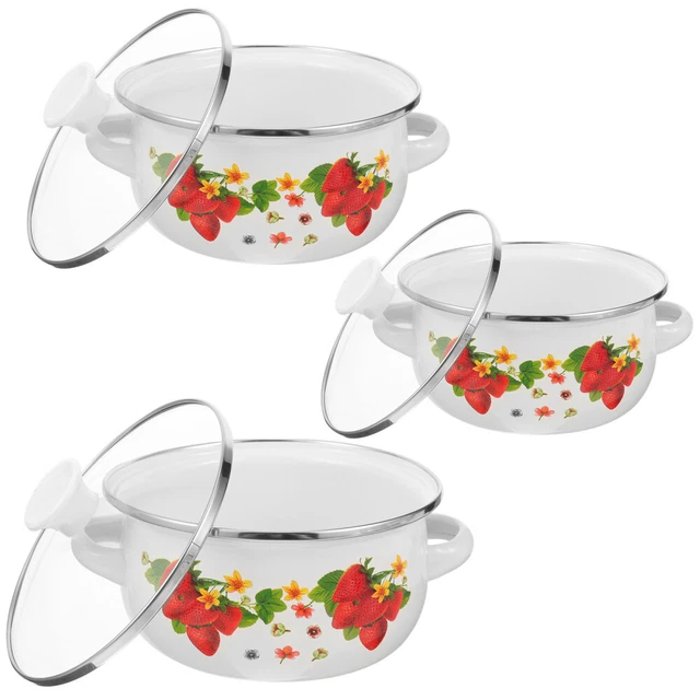 3 piezas ollas pequeñas ollas esmaltadas de cocina sartén apilable ollas de stock con