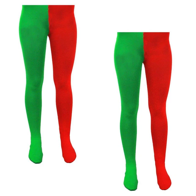 2 Paia Rosso e Verde Elfo Collant Elf Costume Festive Costume