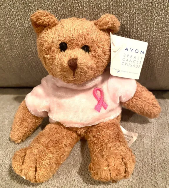 VTG 2001 Avon Breast Cancer Crusade Beanie Teddy Bear Plush 7" Pink Ribbon TAGS