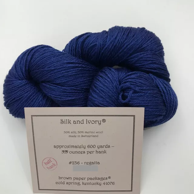 Silk &Ivory silk wool blend yarn Regatta Blue 1/2 hank needlepoint knit crochet