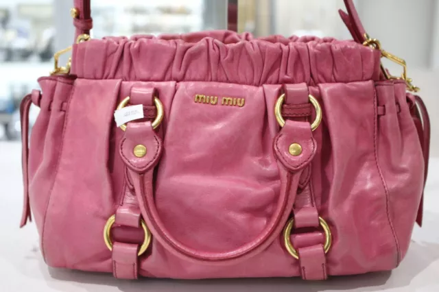 MIU MIU Leather Vitello Lux Gathered Tote Bag - Pink