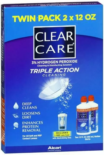 Paquete doble de limpieza de triple acción Alcon Clear Care 2 x 12 oz (paquete de dos)