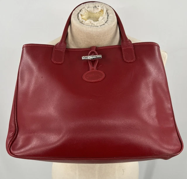 Vintage Longchamp Roseau Red Epi Leather Tote Handbag