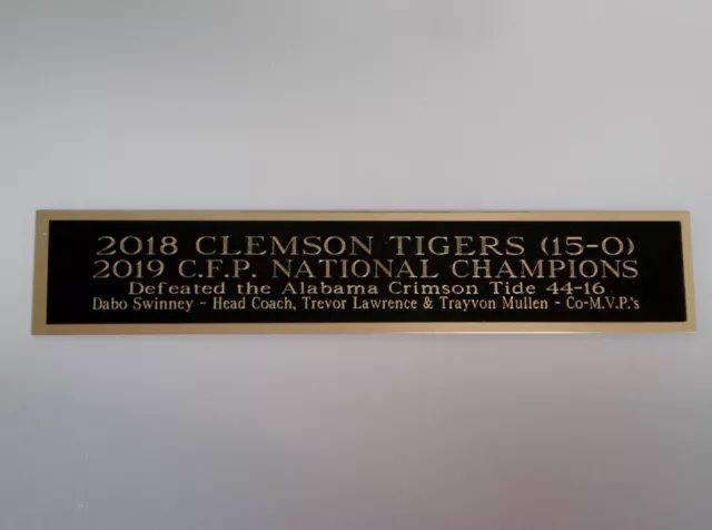 2018 Clemson Tigers National Champs Nameplate For A Football Case / Cube 1.25X6