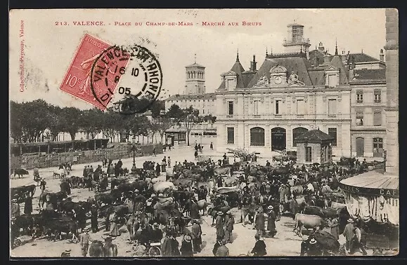 CPA Valence, Place du Champ-de-Mars, Marché aux Boeufs 1905