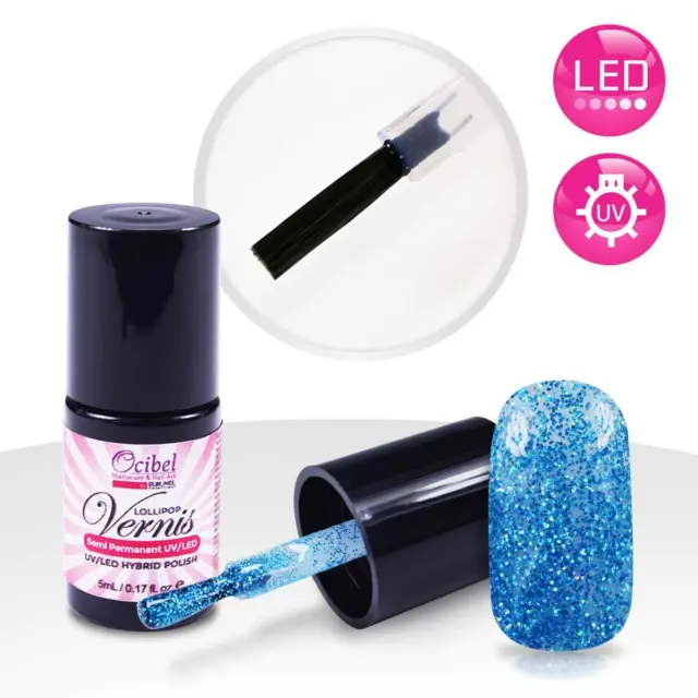 Ocibel France - Vernis Semi Permanent UV / LED 5ml  Pailleté Bleu Ongles Nail Ar