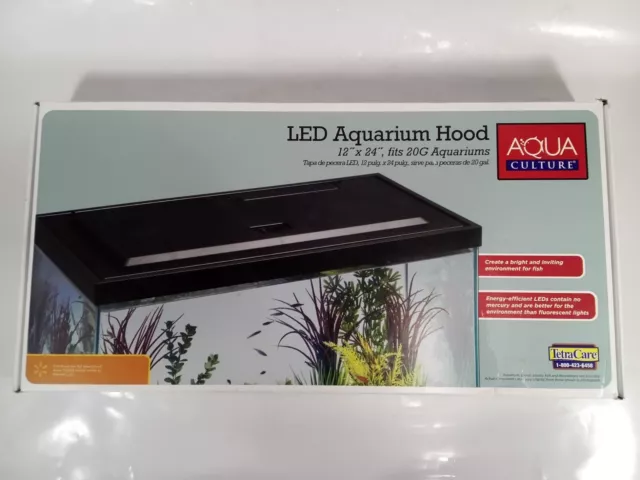 Aqua Culture Led Aquarium Hood 12" X 24" Fits 20G Aquariums Open Box Fast Ship