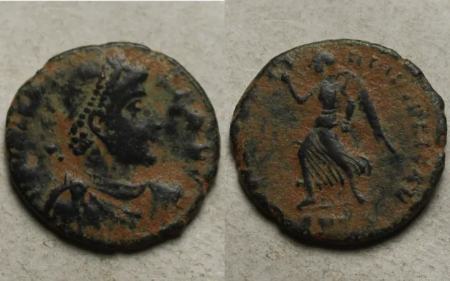 RARE GENUINE ANCIENT Roman coin Emperor Valens 364 Victory Angel wreath ...