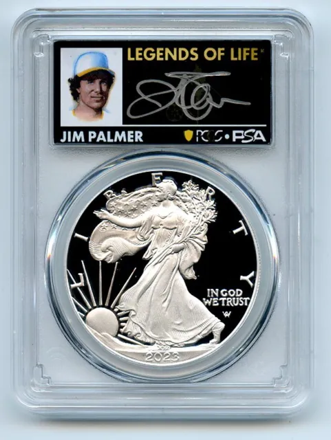 2023 W $1 Proof Silver Eagle PCGS PR70DCAM FDOI Legends of Life Jim Palmer