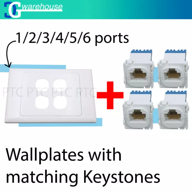 1 2 3 4 5 6 port Wallplate Clipsal Style RJ45 Cat6 Cat 5e Data Network LAN Jack