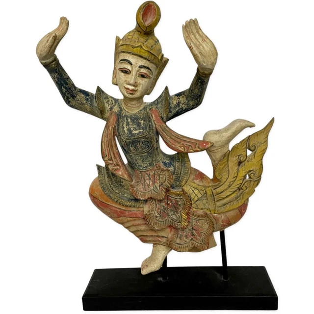 Vintage Hand Painted Thai Carved Wood Statue Figure / 24.5" Height 