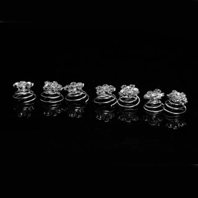 Silver Rhinestone Flower Daisy Twist Spiral Bridal Hair Pin - Set Of 6