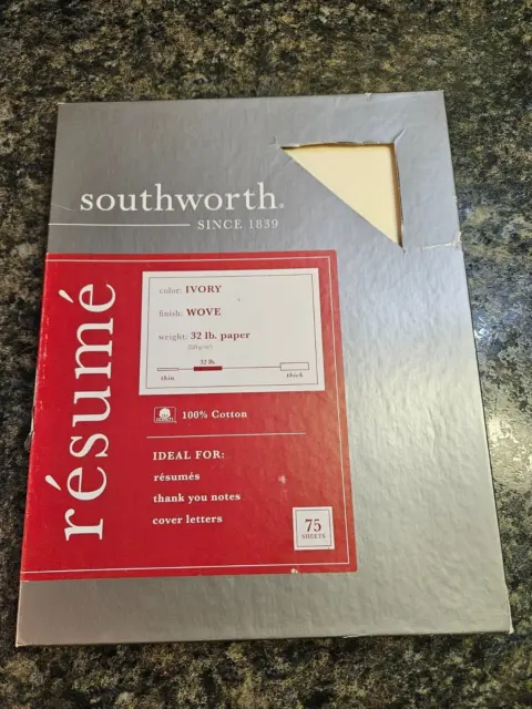 SOUTHWORTH 100% Cotton Resume Paper R14ICF Ivory 24 lbs 8.5x11