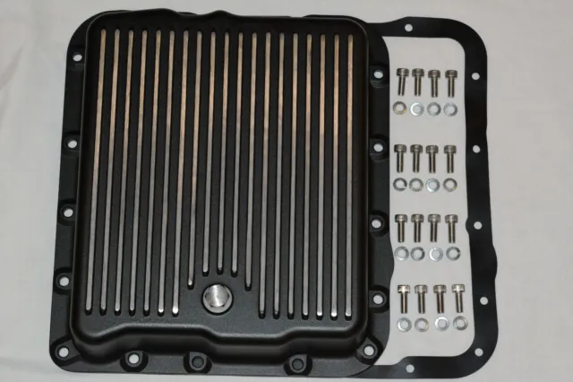 Black GM Chevy 700R4 4L60E Aluminum Transmission Pan w/ Bolts & Gasket Kit trans