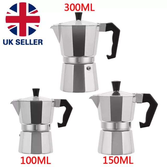 UK Espresso Stove Top Coffee Maker 3/6 Cups Aluminium Percolator Moka Pot