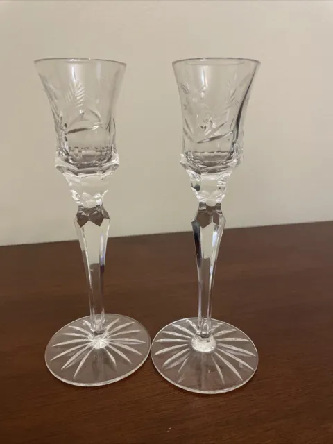 Mid Century Modern Cut Crystal  Stemmed Shot Glasses Set of 2 Vintage