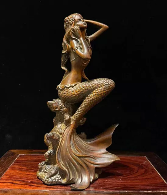 BY006 -  19 X 10 X 7 CM  Boxwood Carving Figurine Statue : Beautiful Mermaid