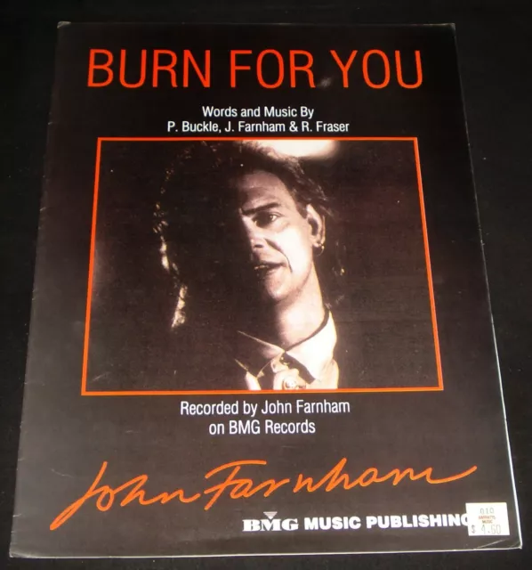 JOHN FARNHAM - BURN FOR YOU  1990 SHEET MUSIC -  1980s Pop