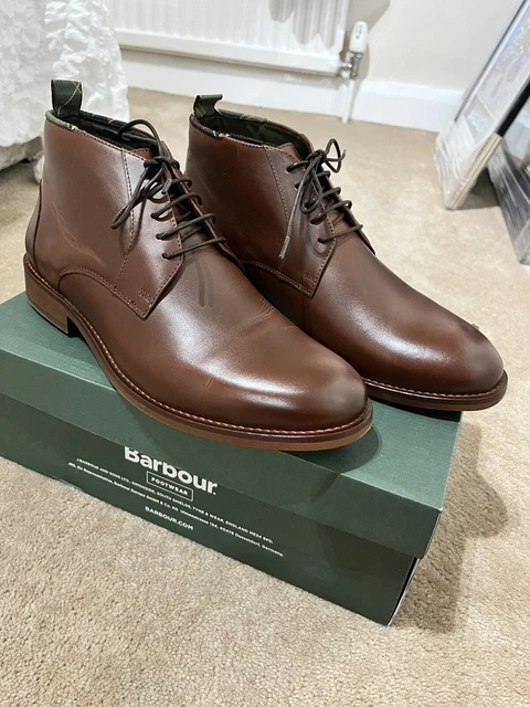 BARBOUR BENWELL MAHOGANY Leather Chukka Boots UK 9 Mens Lace Up