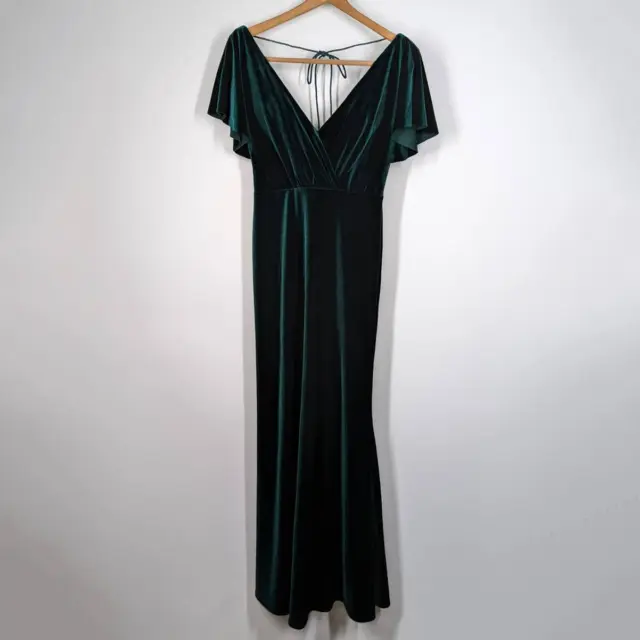 JENNY YOO ELLIS Emerald Green Velvet V-Neck Gown Maxi Dress 2 XS ...