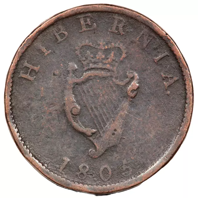 1805 Ireland George Iii Hibernia Halfpenny Coin (#4222)