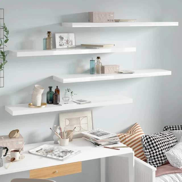 Scaffali a Parete 4 pz Bianco Lucido 120x23,5x3,8  in MDF U0S4