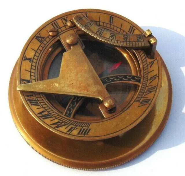 Nautical Antique Brass Vintage Sundial Compass unique Pocket sundial compass