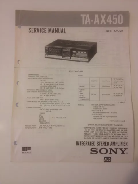 Schema SONY - Service Manual Integrated Stereo Amplifier TA-AX450 TAAX450