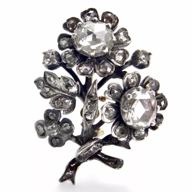 Antike Diamant Rosen Gold Silber Brosche Blumenbukett Um 1860