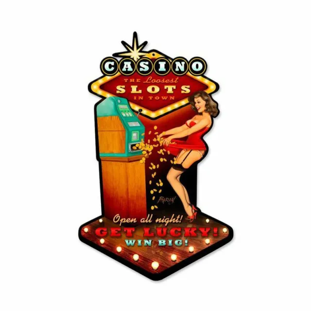 Risque Casino Girl Loose Slot Machine Heavy Duty Usa Made Metal Advertising Sign