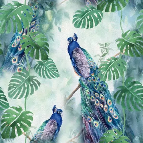 20 Servietten Pfau Paradies Dschungel Tiere Blätter Peacock Paradise 33x33cm