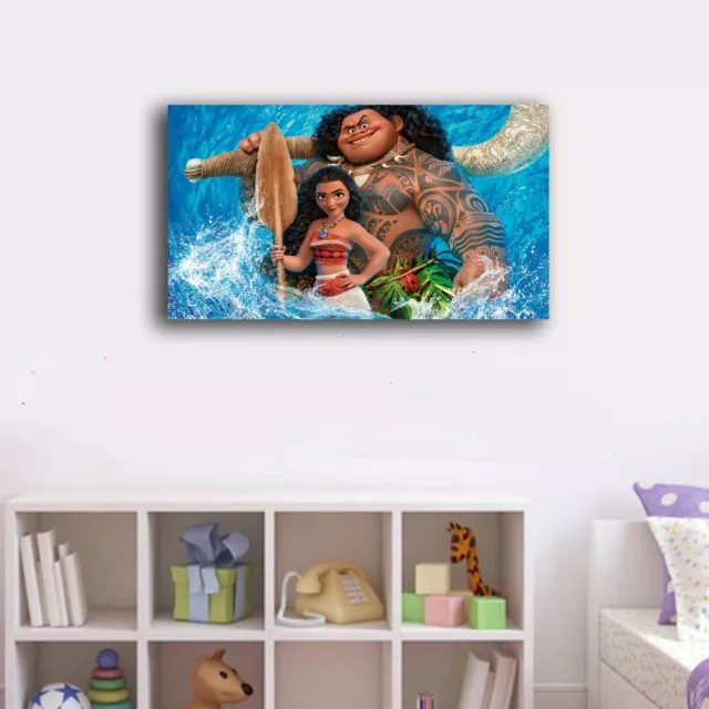 Framed Canvas Prints Stretched Moana Cartoon Wall Art Home Decor Kids Gift