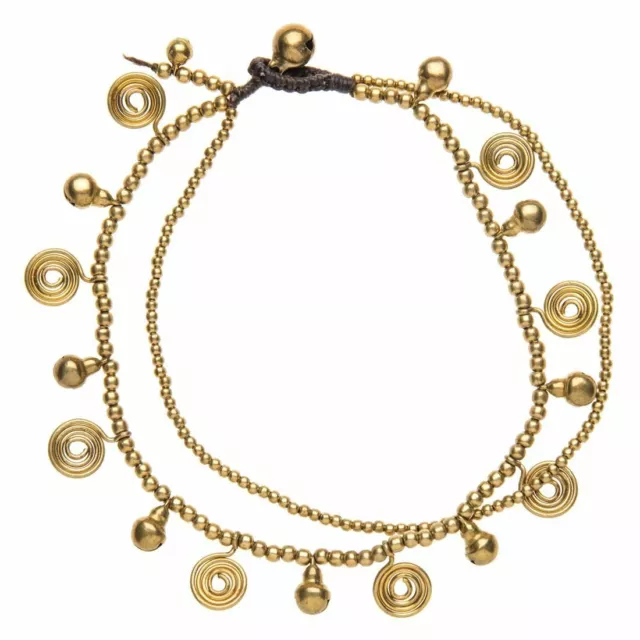 Ankle Bracelet Gold Anklet Brass Bell Spiral Bead Double Strand - 81stgeneration