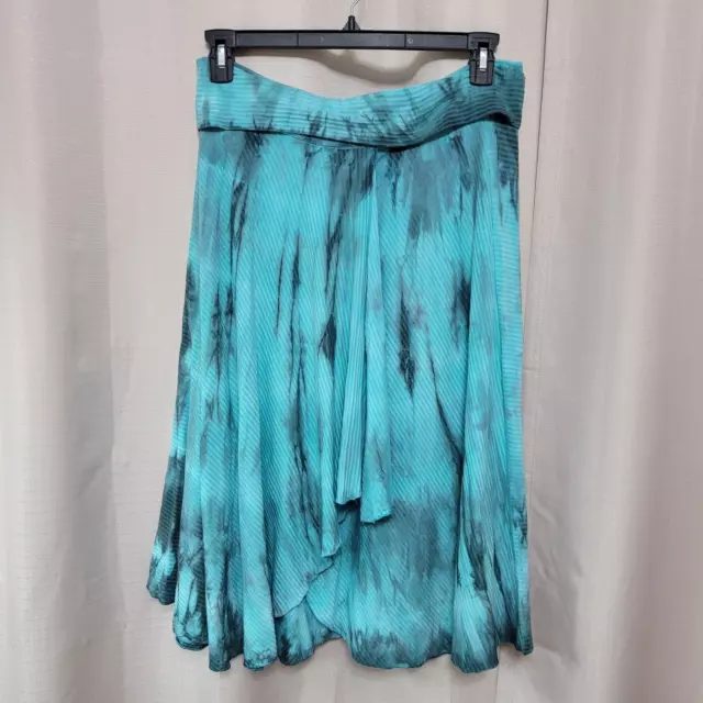 Soft Surroundings Pull On Skirt Women's Size Petite Large Aqua Gray Tie Dye Knit