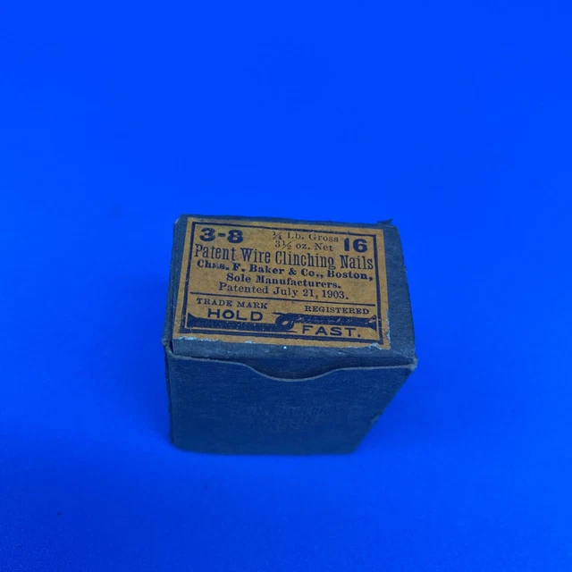 Vintage Nails Wire Clinching Shoe Hold Fast Patent 1903 Antique Gross 3-8