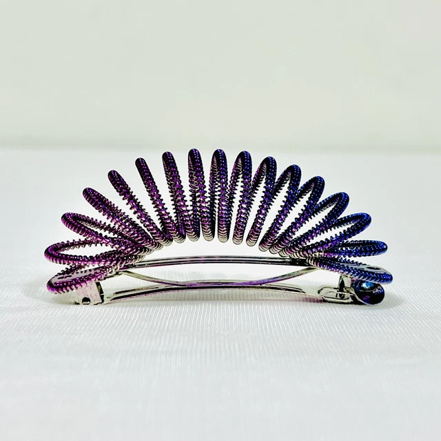 Vintage 3” Barrette Purple Blue Iridescent Metal Spiral  French Clasp Late 1980s