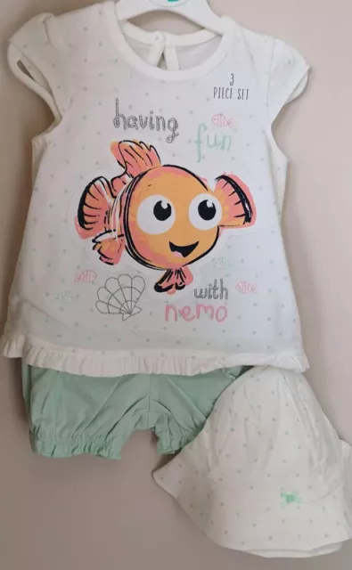 Disney Baby Girls Finding Nemo Top Shorts and Hat 3 Piece Outfit 3-6 Months NEW