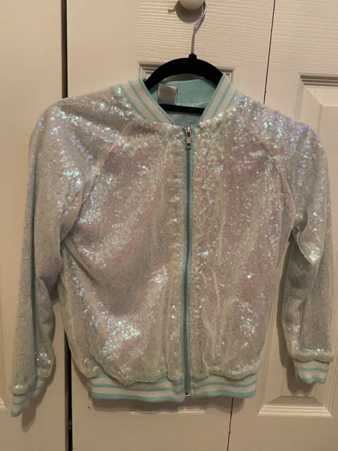 Disney Princess Little Mermaid Girls Size M Aqua Green Shinny Full Zip Jacket