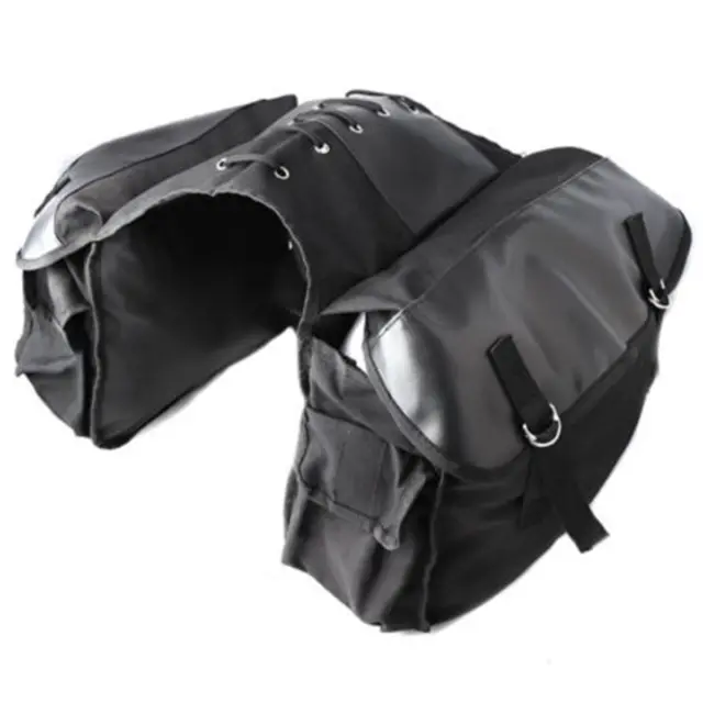 Motorcycle Rear Tail Storage Bag Saddle Bags Large Capacity Canvas Black Leather
