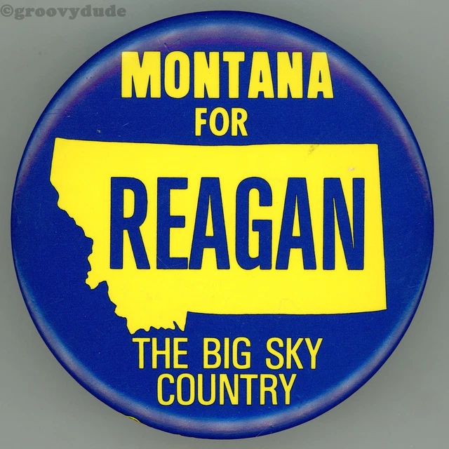 1980 Montana President Ronald Reagan Big Sky Country Campaign Pin Pinback Button 1980 Montana President Ronald Reagan Big Sky Country Campaign Pin Pinback Button