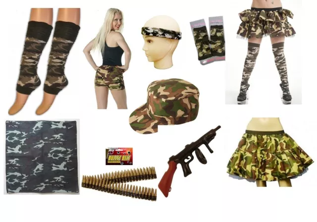 Army Military Camouflage Fancy Dress Costume Accessories Men Ladies Hen Stag.
