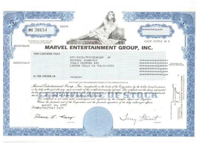 Marvel Entertainment Group Inc  1997  Aktie  Avengers Spiderman